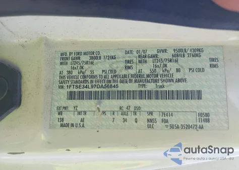 2007 Ford E-350 Super Duty Commercial/Recreational z USA, uszkodzony, nr VIN 1FTSE34L97DA56845